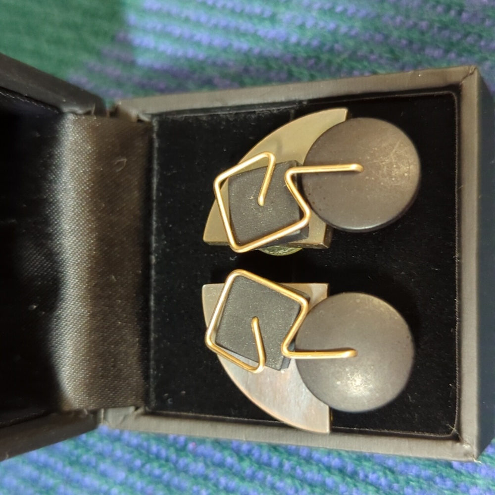 Funky Vintage 90's Mother of Pearl, Plastic and Metal Earrings